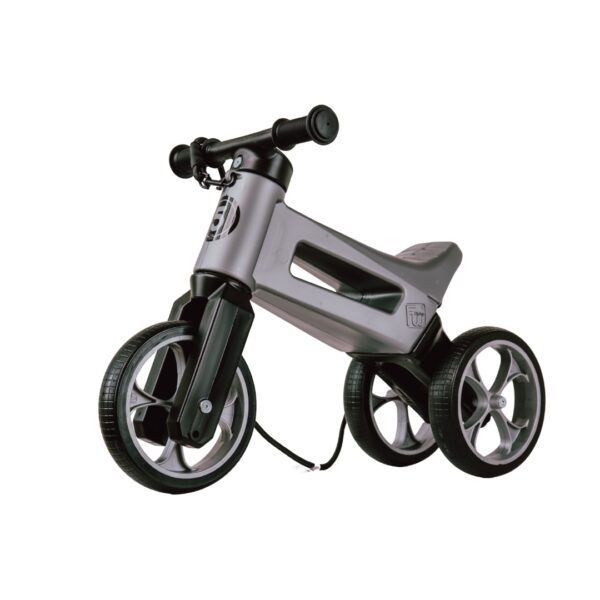 Odrážadlo FUNNY WHEELS Rider SuperSport 2v1 strieborné s popruhom a tichými kolesami